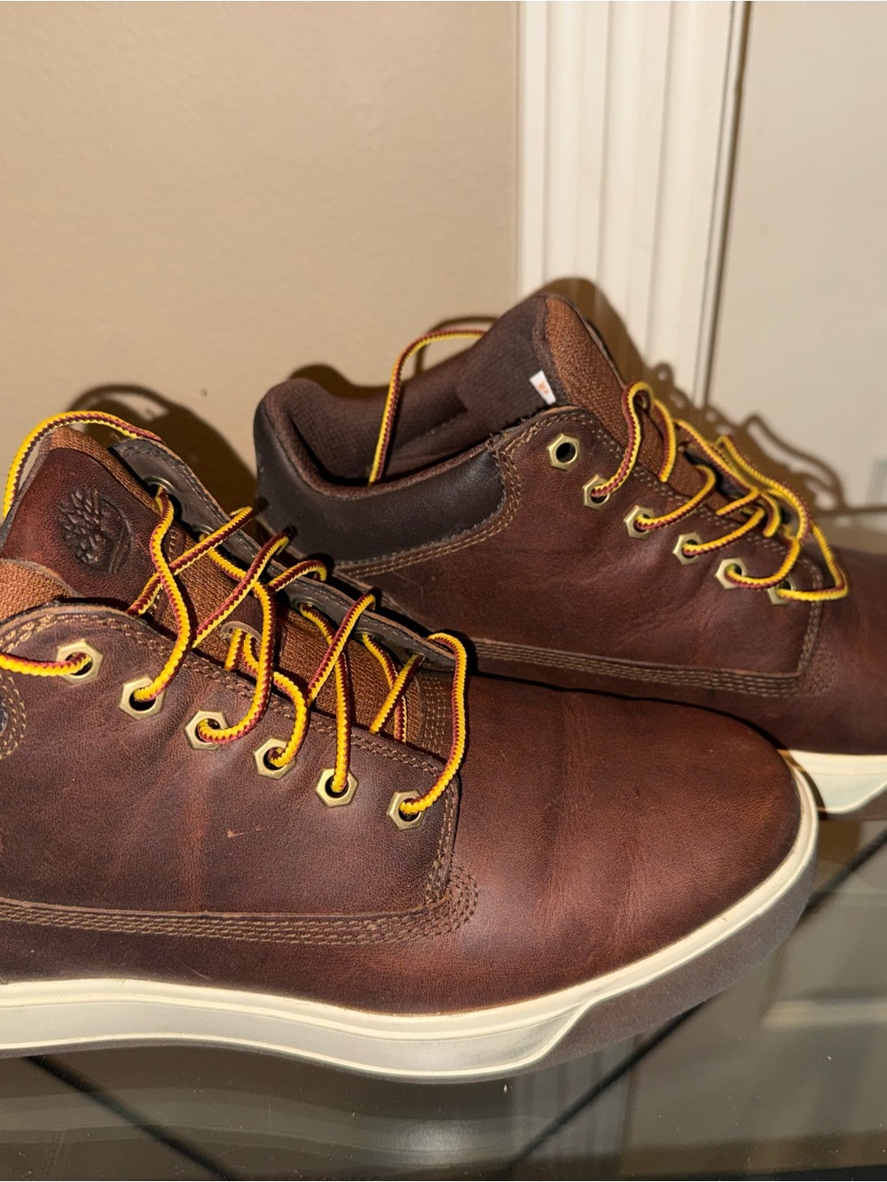 Timberland Brown Leather Chukka Boots with Yellow Accent Laces